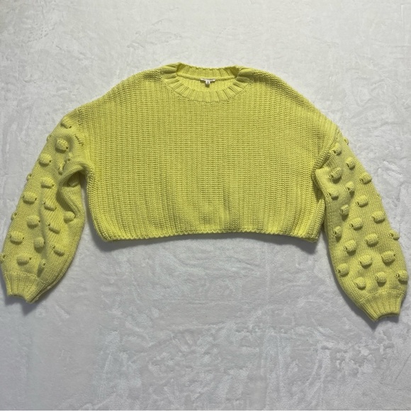 EN CRÈME Womens Cropped Yellow Sweater Puff Crocheted Long Sleeves Size Small - Picture 3 of 9